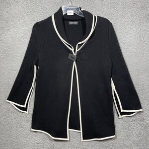 Krisztina Nagy Cardigan Womens Small Black White Trim Asymmetrical Sweater Ezze